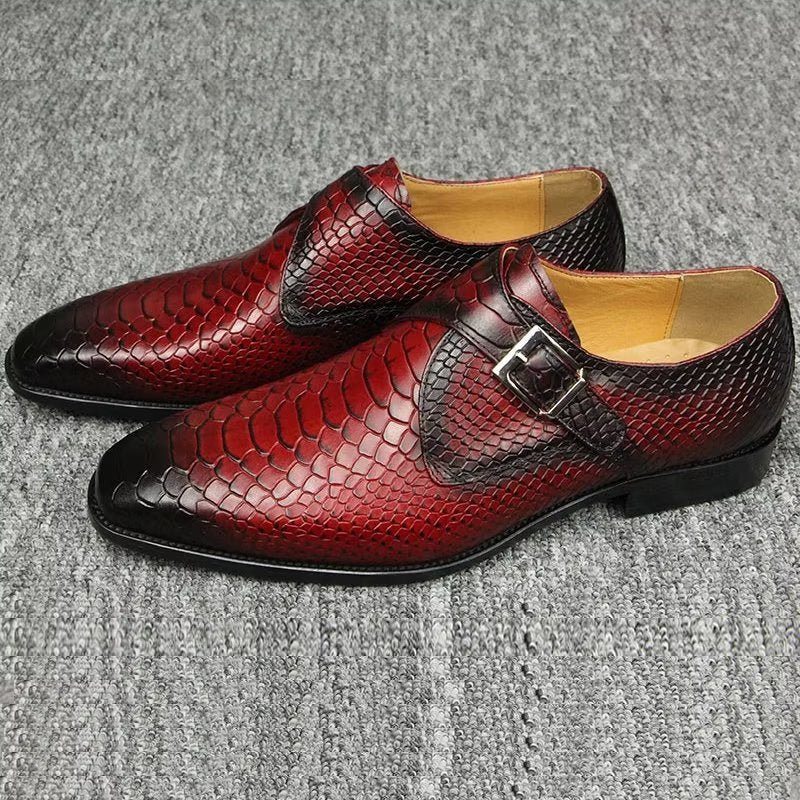 Pánské Společenské Boty Elegantní Kožené Svatební S Přezkou Brogue - Červená