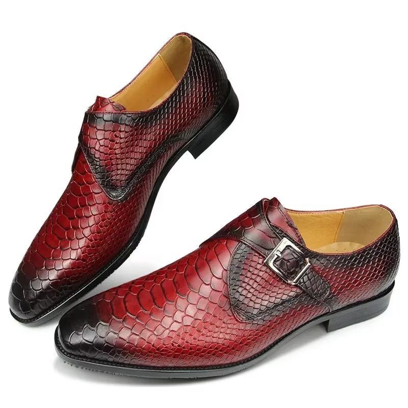 Pánské Společenské Boty Elegantní Kožené Svatební S Přezkou Brogue - Červená