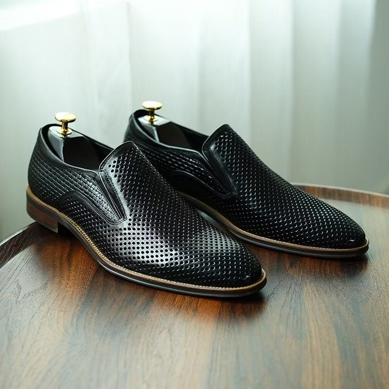 Pánské Společenské Boty Elegantní Kožené Svatební Slip-ony Ve Stylu Brogue - Černá