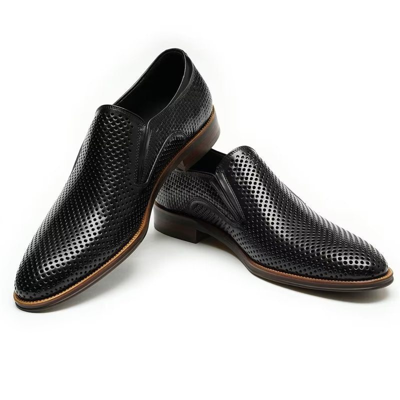 Pánské Společenské Boty Elegantní Kožené Svatební Slip-ony Ve Stylu Brogue - Černá