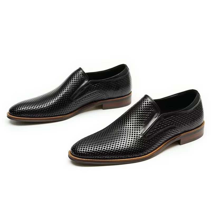 Pánské Společenské Boty Elegantní Kožené Svatební Slip-ony Ve Stylu Brogue - Černá