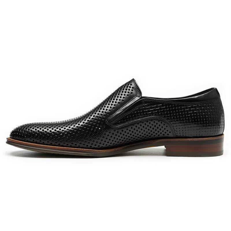 Pánské Společenské Boty Elegantní Kožené Svatební Slip-ony Ve Stylu Brogue - Černá