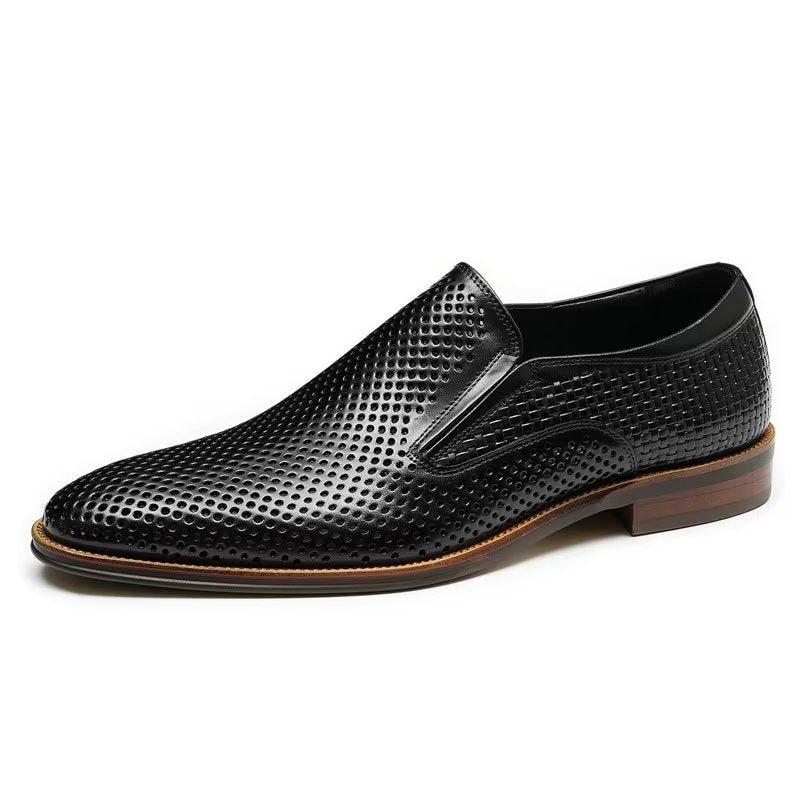 Pánské Společenské Boty Elegantní Kožené Svatební Slip-ony Ve Stylu Brogue - Černá