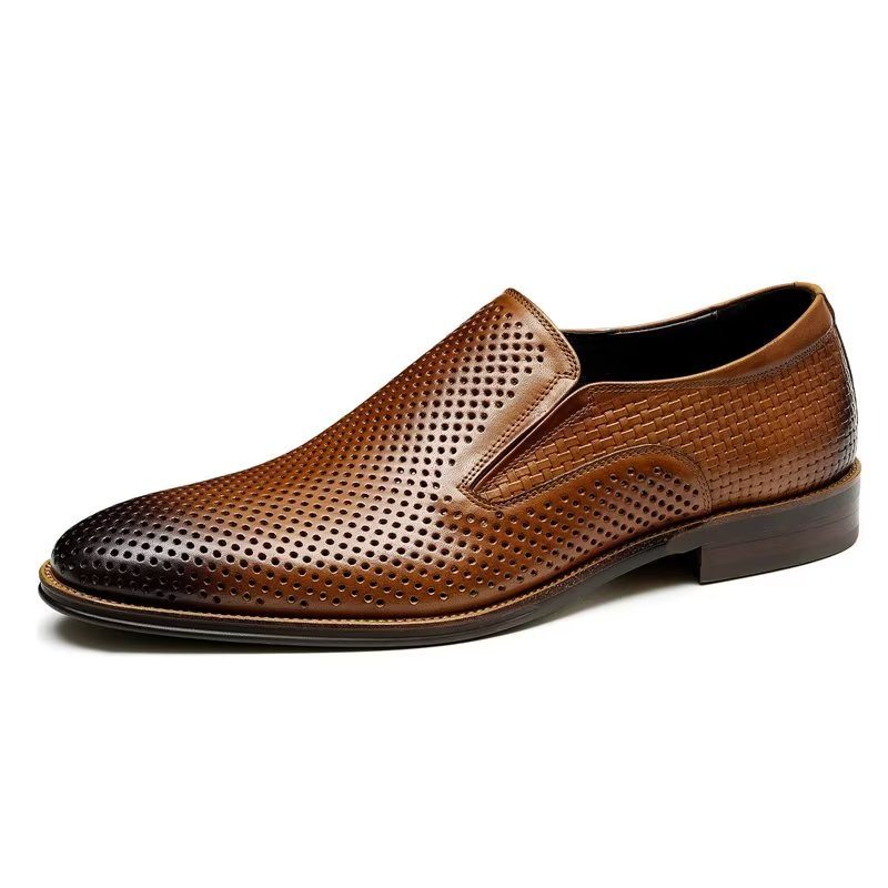 Pánské Společenské Boty Elegantní Kožené Svatební Slip-ony Ve Stylu Brogue - Hnědá