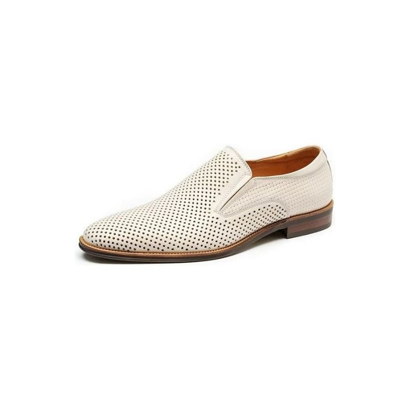 Pánské Společenské Boty Elegantní Kožené Svatební Slip-ony Ve Stylu Brogue - Bílá