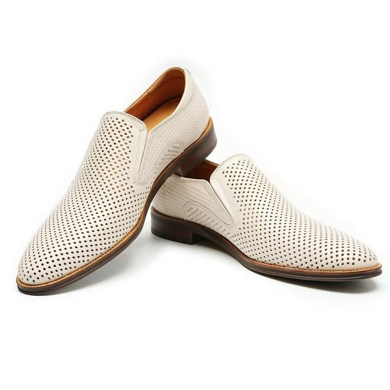 Pánské Společenské Boty Elegantní Kožené Svatební Slip-ony Ve Stylu Brogue - Bílá