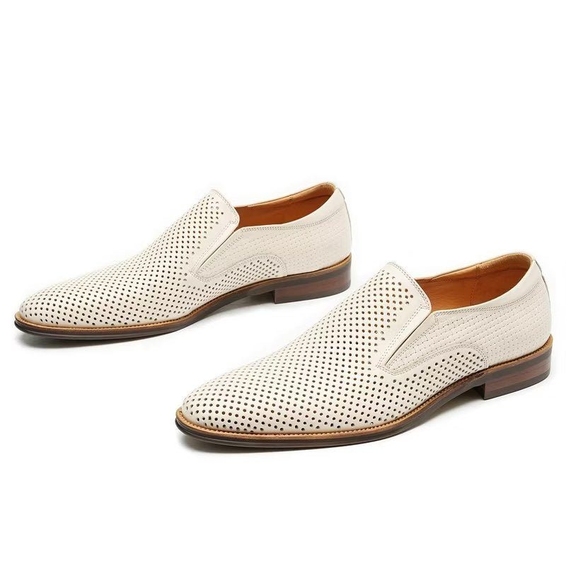 Pánské Společenské Boty Elegantní Kožené Svatební Slip-ony Ve Stylu Brogue - Bílá