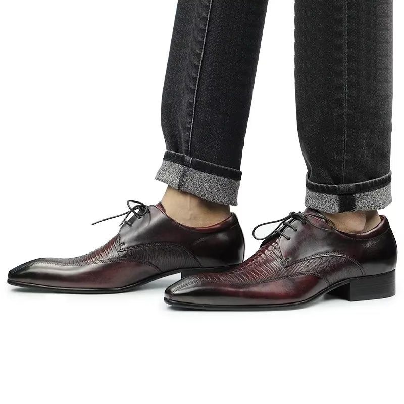 Pánské Společenské Boty Elegantní Krokodýlí Kůže Luxusní Brogue Oxford - Červená