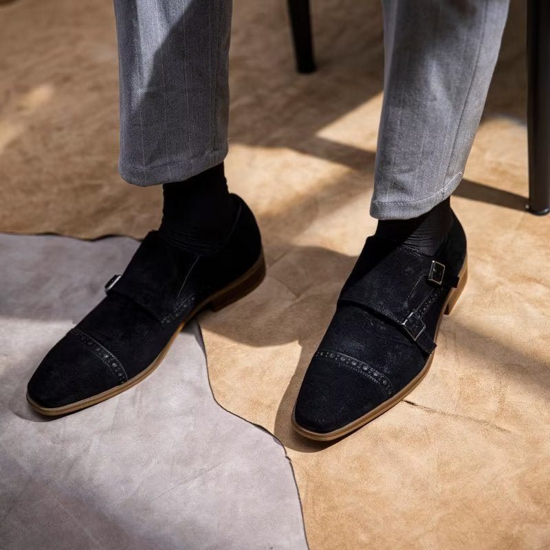 Pánské Společenské Boty Elegantní Se Zapínáním Na Přezku Monkstraps - Černá