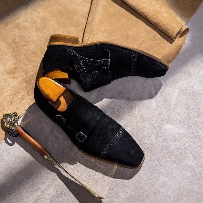 Pánské Společenské Boty Elegantní Se Zapínáním Na Přezku Monkstraps - Černá