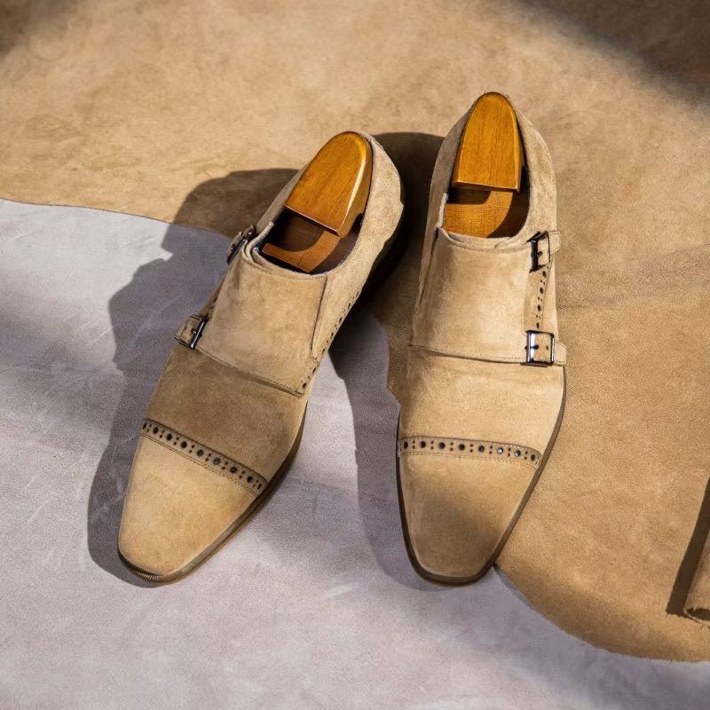 Pánské Společenské Boty Elegantní Se Zapínáním Na Přezku Monkstraps - Béžová