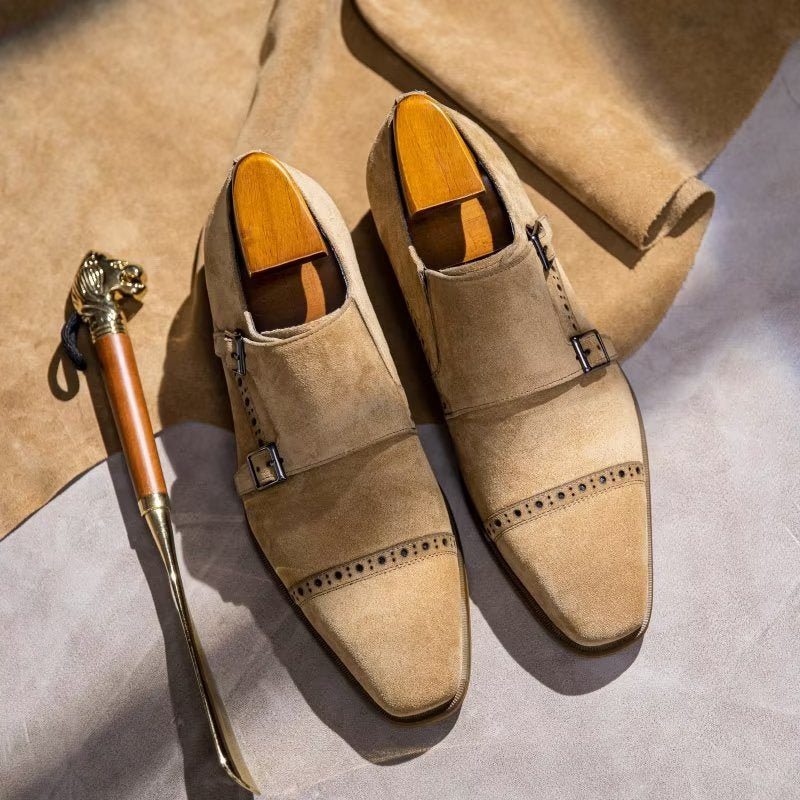 Pánské Společenské Boty Elegantní Se Zapínáním Na Přezku Monkstraps - Béžová