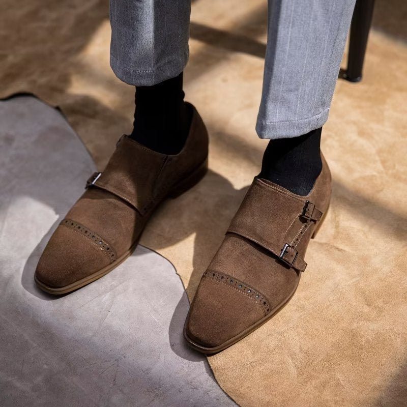 Pánské Společenské Boty Elegantní Se Zapínáním Na Přezku Monkstraps - Hnědá