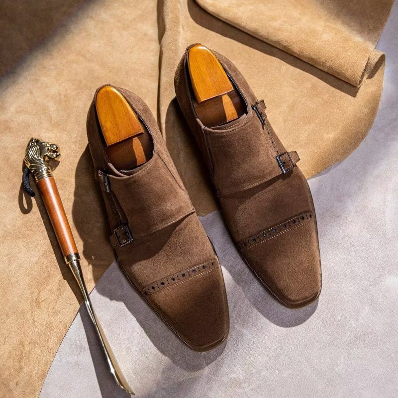 Pánské Společenské Boty Elegantní Se Zapínáním Na Přezku Monkstraps - Hnědá