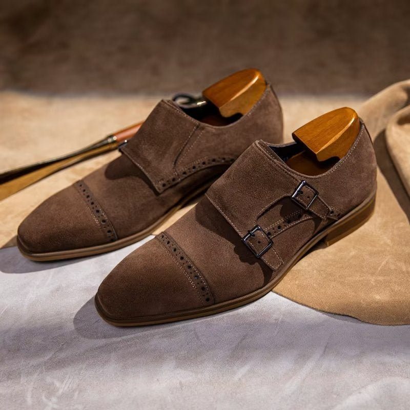 Pánské Společenské Boty Elegantní Se Zapínáním Na Přezku Monkstraps - Hnědá