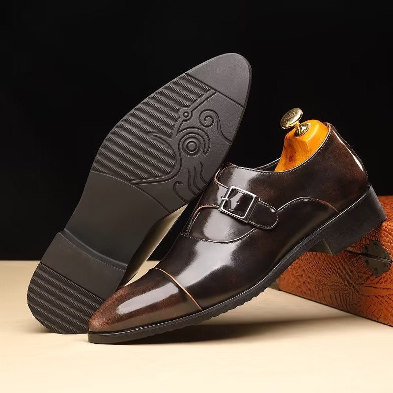 Pánské Společenské Boty Elegantní Se Špičatou Špičkou Monkstrap - Káva