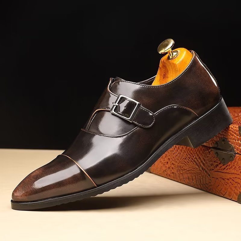 Pánské Společenské Boty Elegantní Se Špičatou Špičkou Monkstrap - Káva