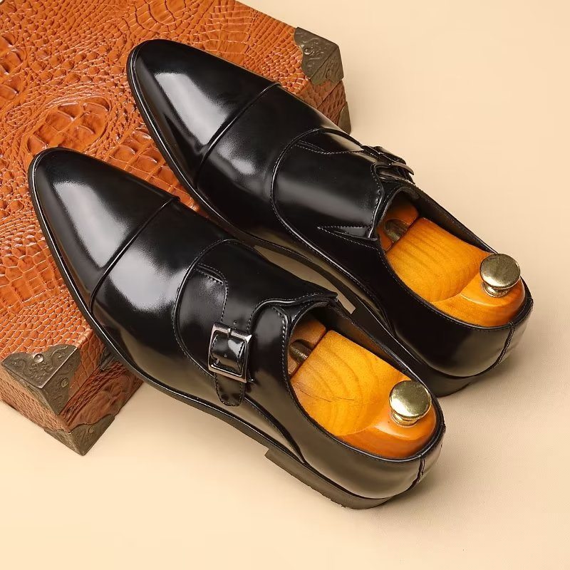 Pánské Společenské Boty Elegantní Se Špičatou Špičkou Monkstrap - Černá