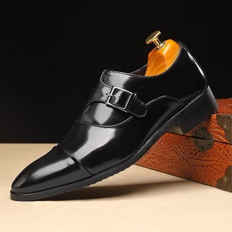 Pánské Společenské Boty Elegantní Se Špičatou Špičkou Monkstrap - Černá