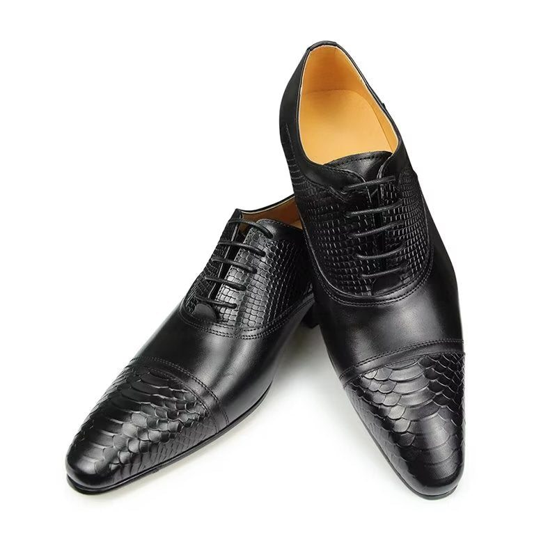 Pánské Společenské Boty Elegantní Šněrovací Svatební Z Kůže Brogue - Černá