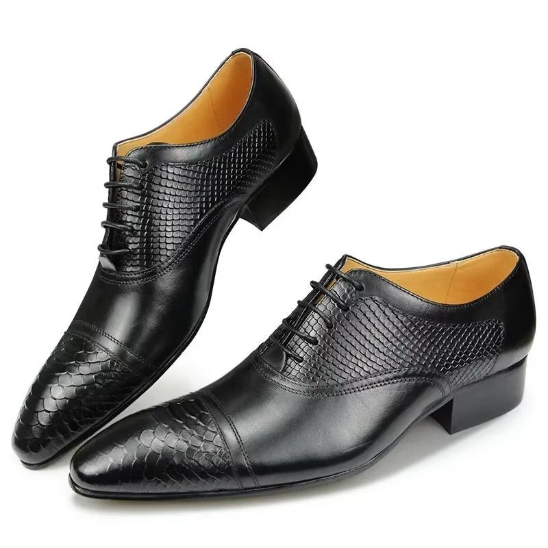 Pánské Společenské Boty Elegantní Šněrovací Svatební Z Kůže Brogue - Černá