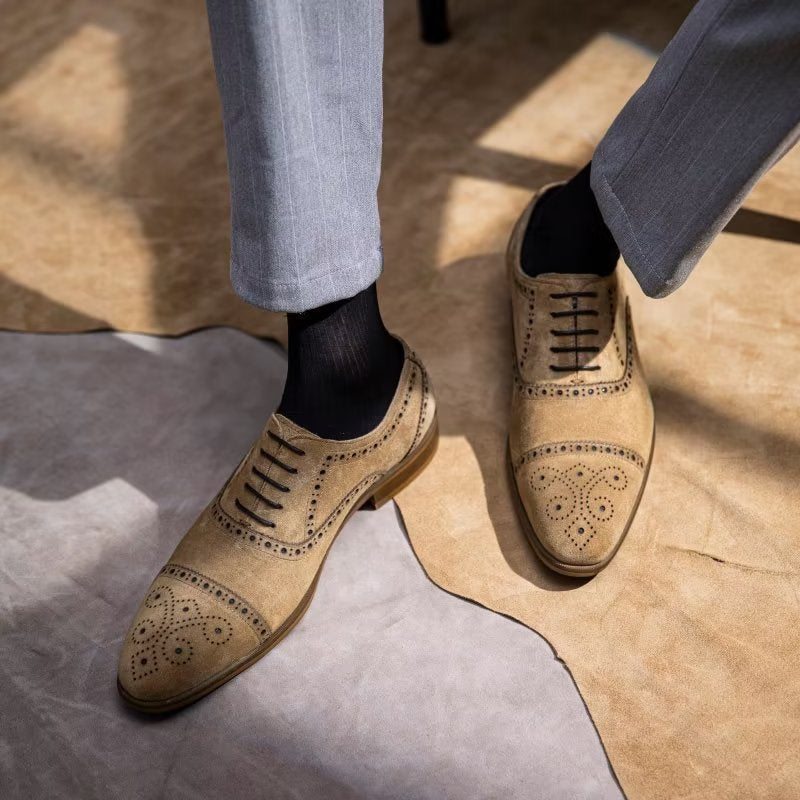 Pánské Společenské Boty Elegantní Šněrovací Šaty Brogues - Béžová