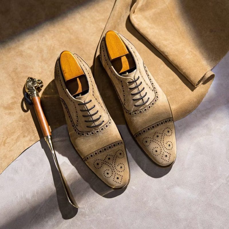 Pánské Společenské Boty Elegantní Šněrovací Šaty Brogues - Béžová