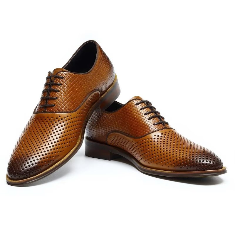 Pánské Společenské Boty Embossed Elegance Exotické Oxford S Kulatou Špičkou - Káva