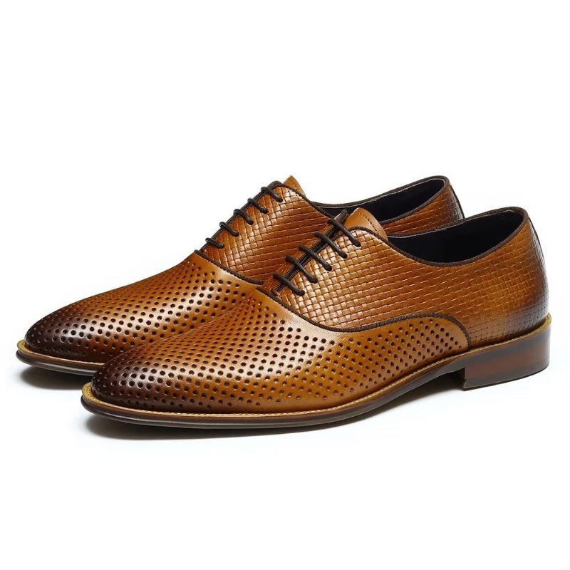 Pánské Společenské Boty Embossed Elegance Exotické Oxford S Kulatou Špičkou - Káva