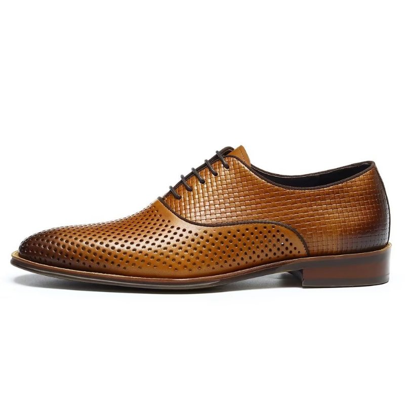 Pánské Společenské Boty Embossed Elegance Exotické Oxford S Kulatou Špičkou - Káva