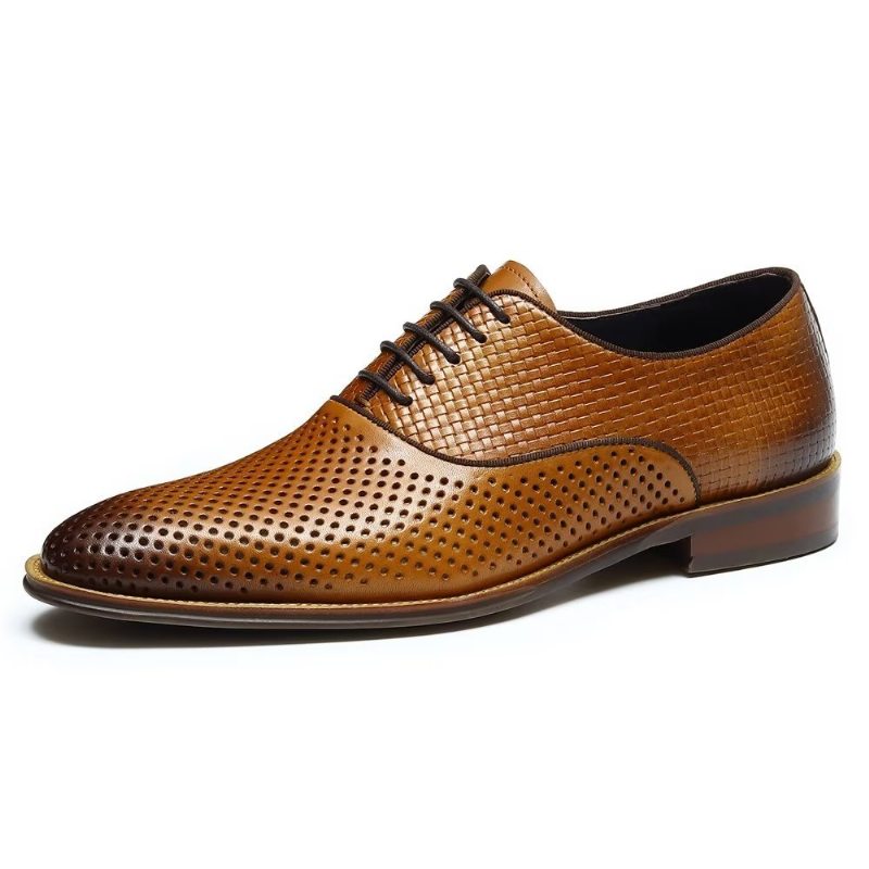 Pánské Společenské Boty Embossed Elegance Exotické Oxford S Kulatou Špičkou - Káva