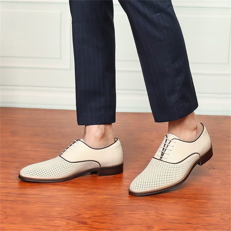 Pánské Společenské Boty Embossed Elegance Exotické Oxford S Kulatou Špičkou - Béžová