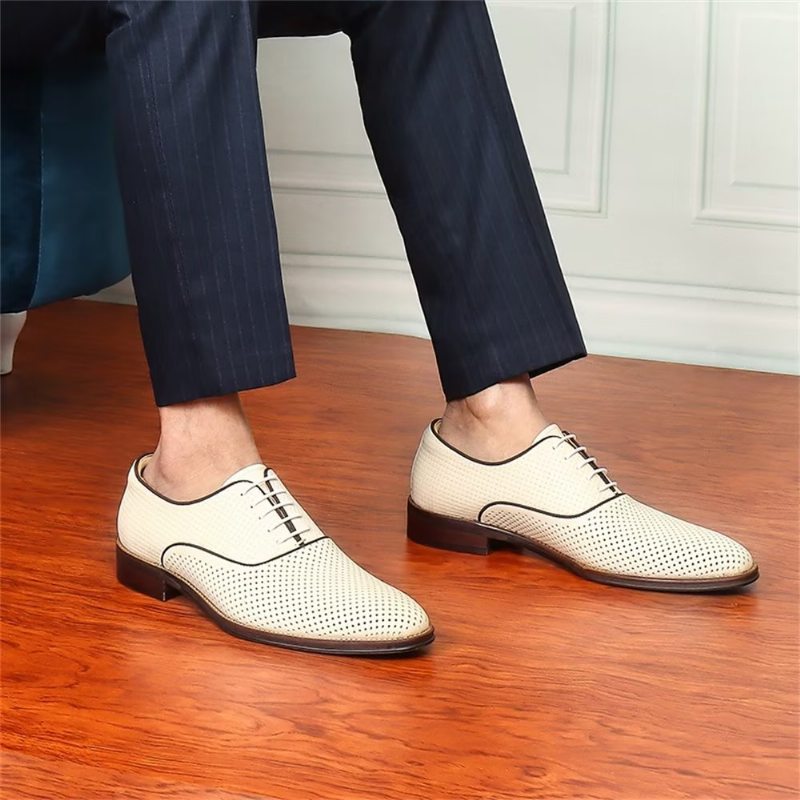 Pánské Společenské Boty Embossed Elegance Exotické Oxford S Kulatou Špičkou - Béžová