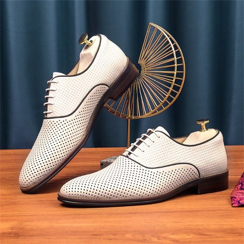 Pánské Společenské Boty Embossed Elegance Exotické Oxford S Kulatou Špičkou - Béžová