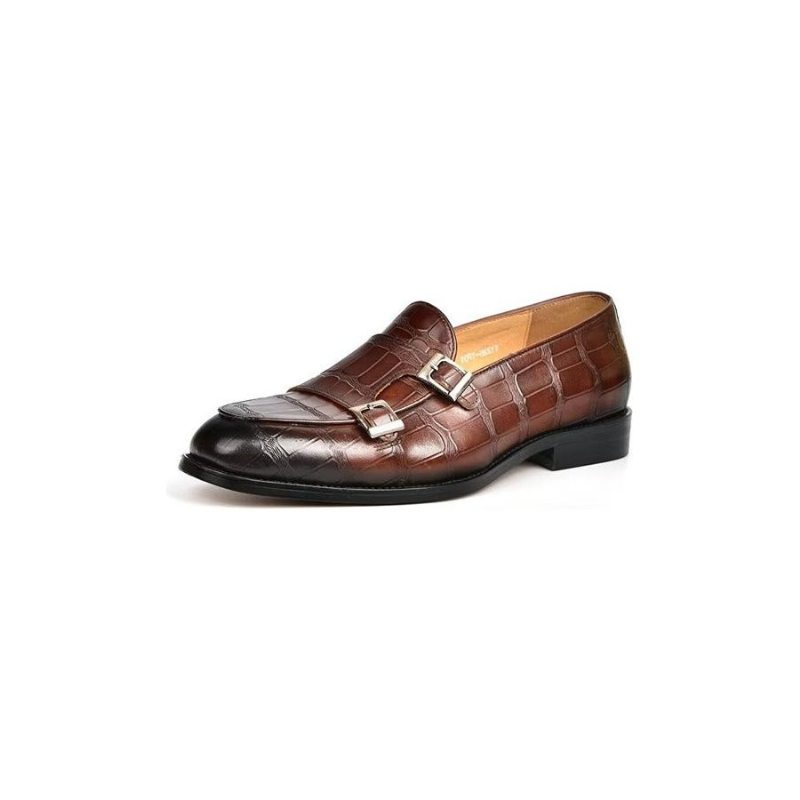 Pánské Společenské Boty Exotická Textura Modish Monkstrap - Káva