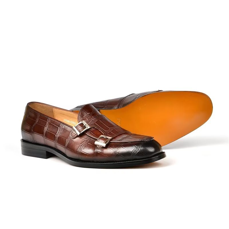 Pánské Společenské Boty Exotická Textura Modish Monkstrap - Káva