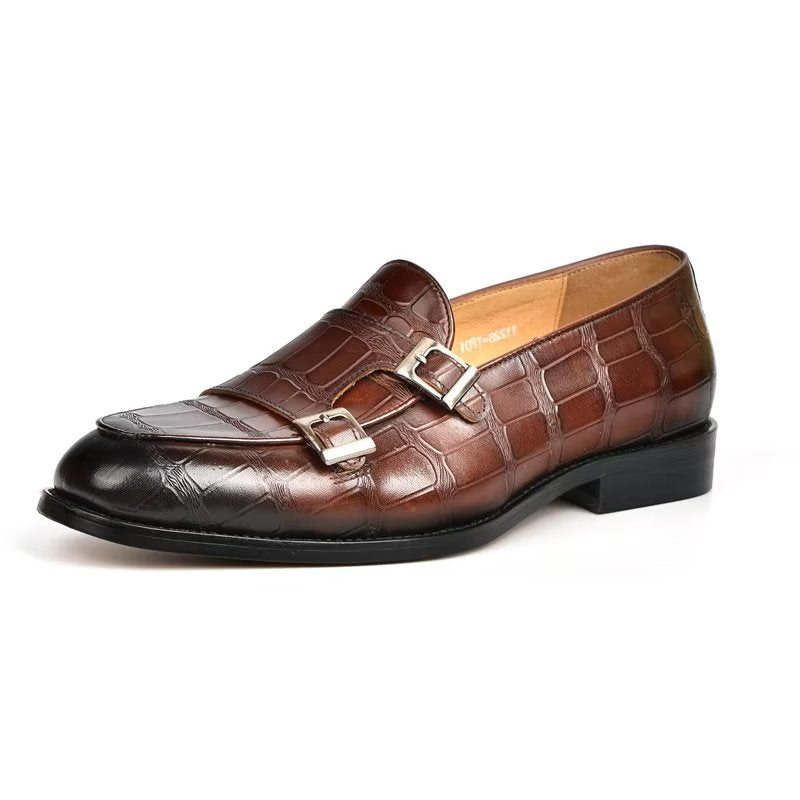 Pánské Společenské Boty Exotická Textura Modish Monkstrap - Káva