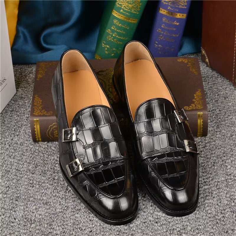 Pánské Společenské Boty Exotická Textura Modish Monkstrap - Černá