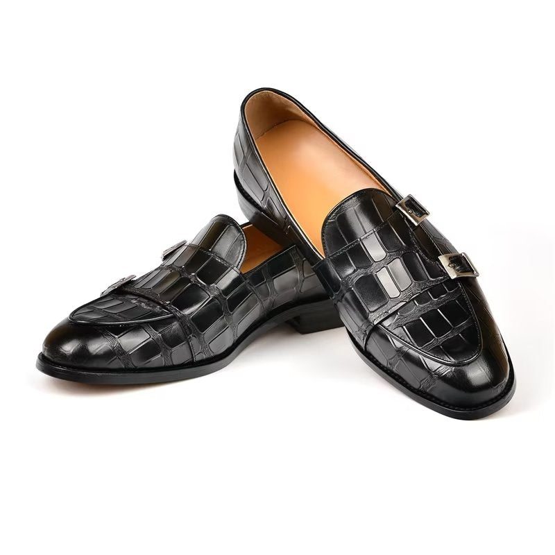 Pánské Společenské Boty Exotická Textura Modish Monkstrap - Černá