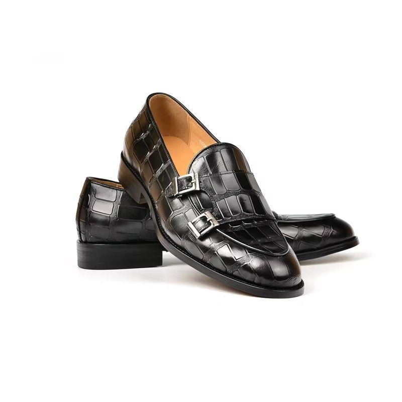 Pánské Společenské Boty Exotická Textura Modish Monkstrap - Černá