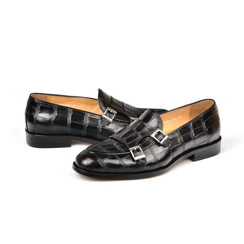 Pánské Společenské Boty Exotická Textura Modish Monkstrap - Černá