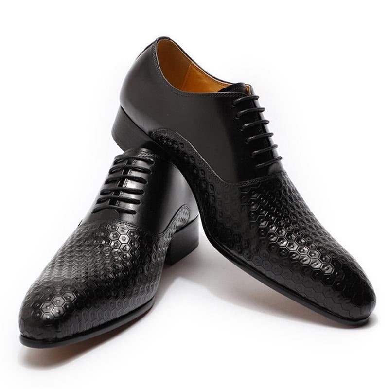 Pánské Společenské Boty Geoluxe Šik Šněrovací Pointed Toe Oxford - Černá