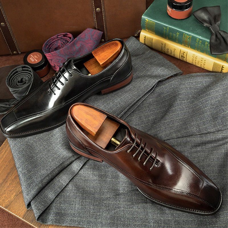 Pánské Společenské Boty Klasický Brogue Leather Šněrovací - Černá