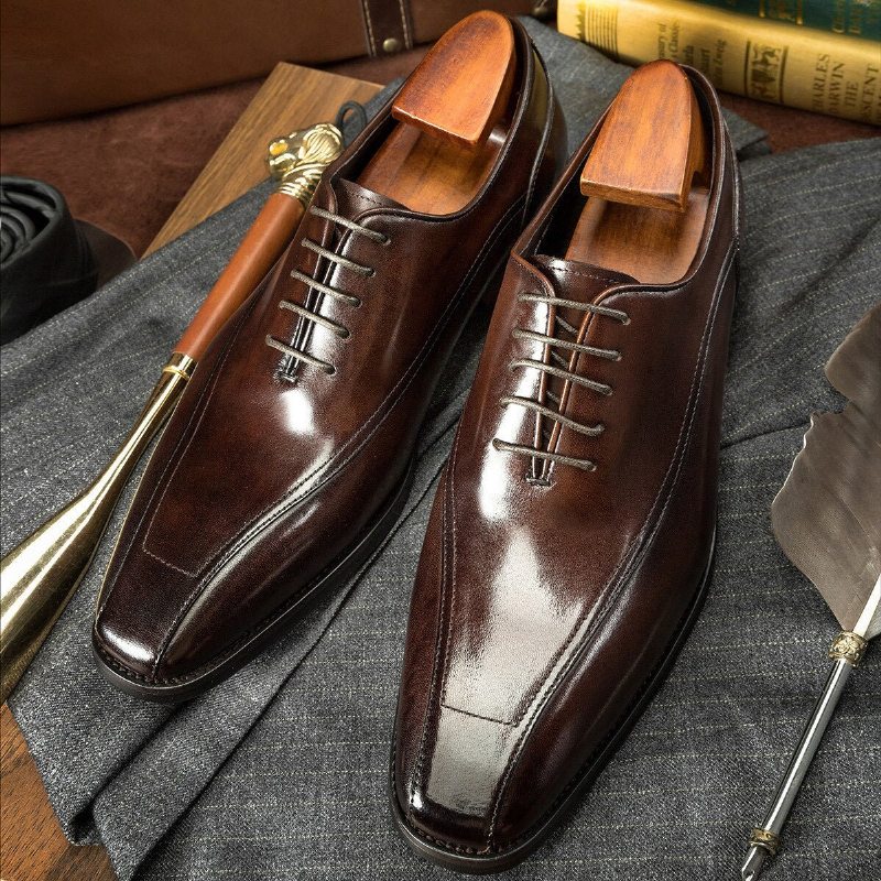 Pánské Společenské Boty Klasický Brogue Leather Šněrovací - Káva