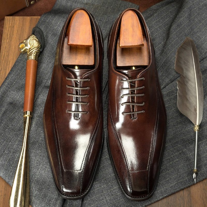 Pánské Společenské Boty Klasický Brogue Leather Šněrovací - Káva