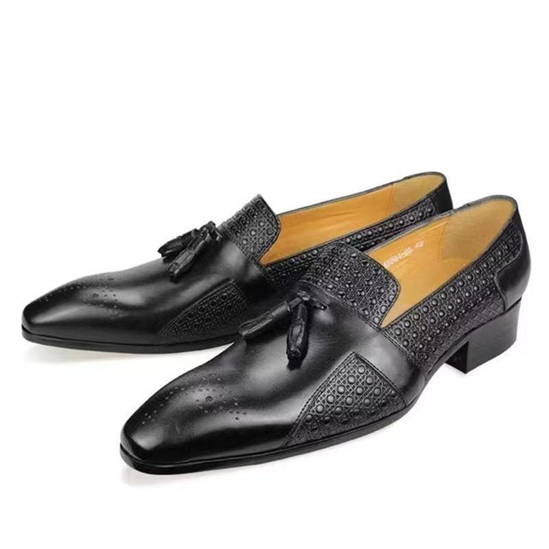 Pánské Společenské Boty Kožené Brogue Oxford Wedding Mokasíny - Černá