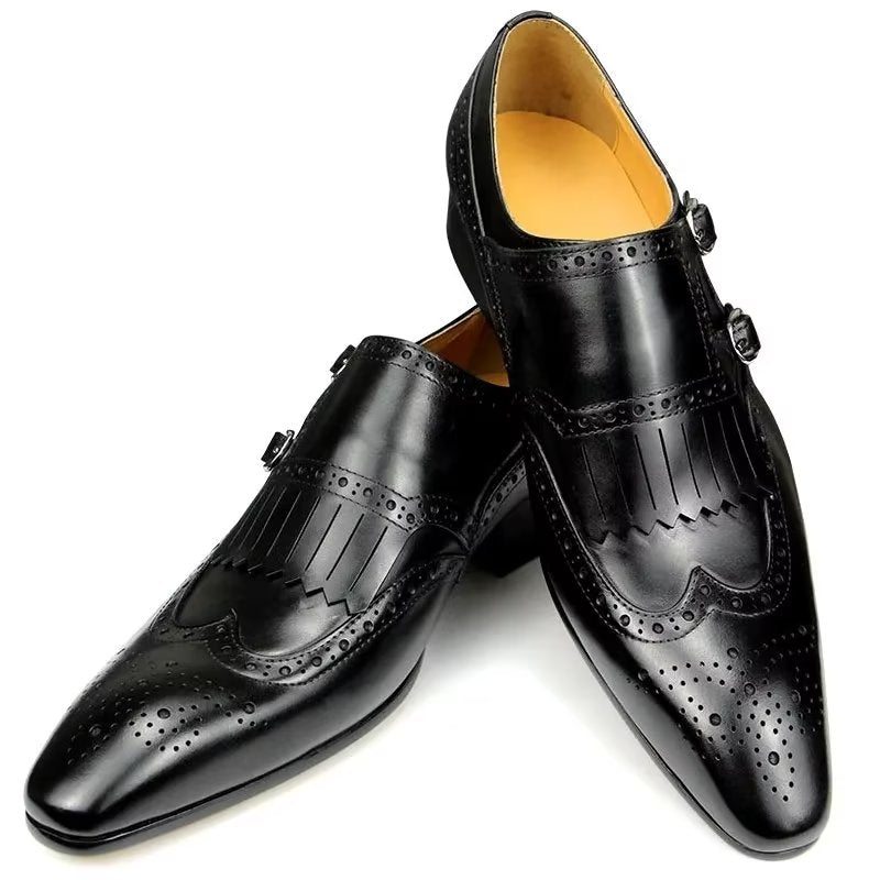 Pánské Společenské Boty Kožené Luxusní Kovové Elegantní Svatební Brogue - Černá