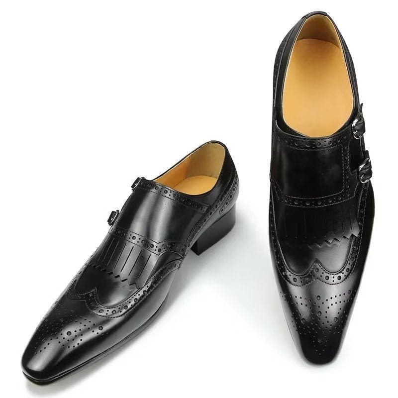 Pánské Společenské Boty Kožené Luxusní Kovové Elegantní Svatební Brogue - Černá