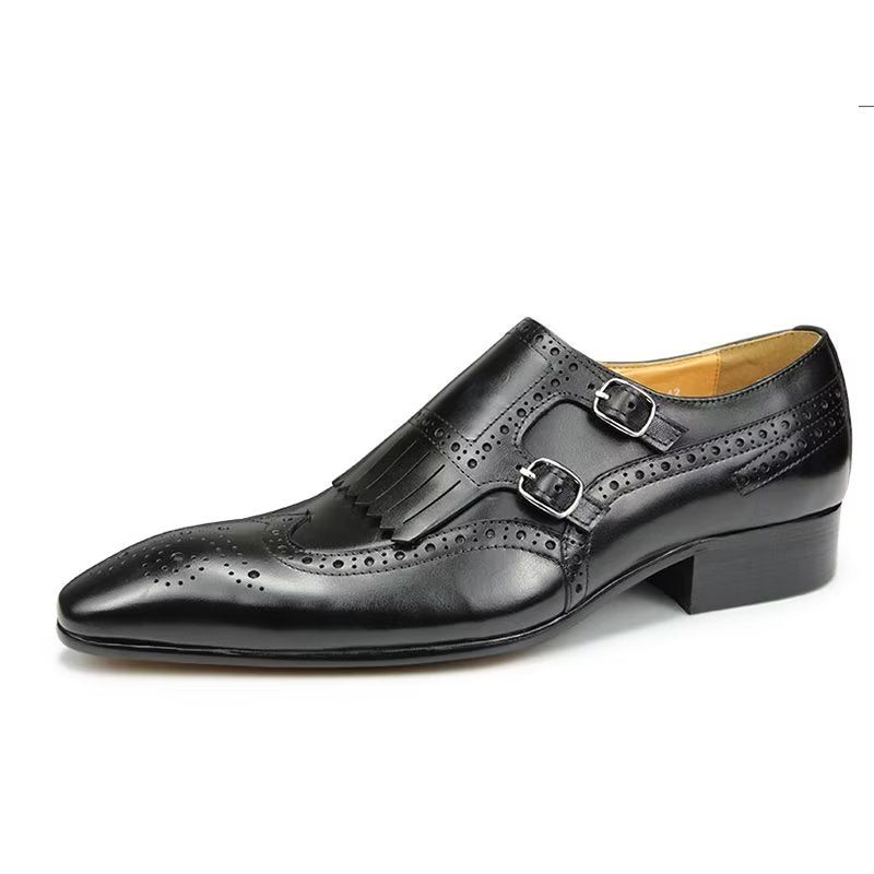 Pánské Společenské Boty Kožené Luxusní Kovové Elegantní Svatební Brogue - Černá