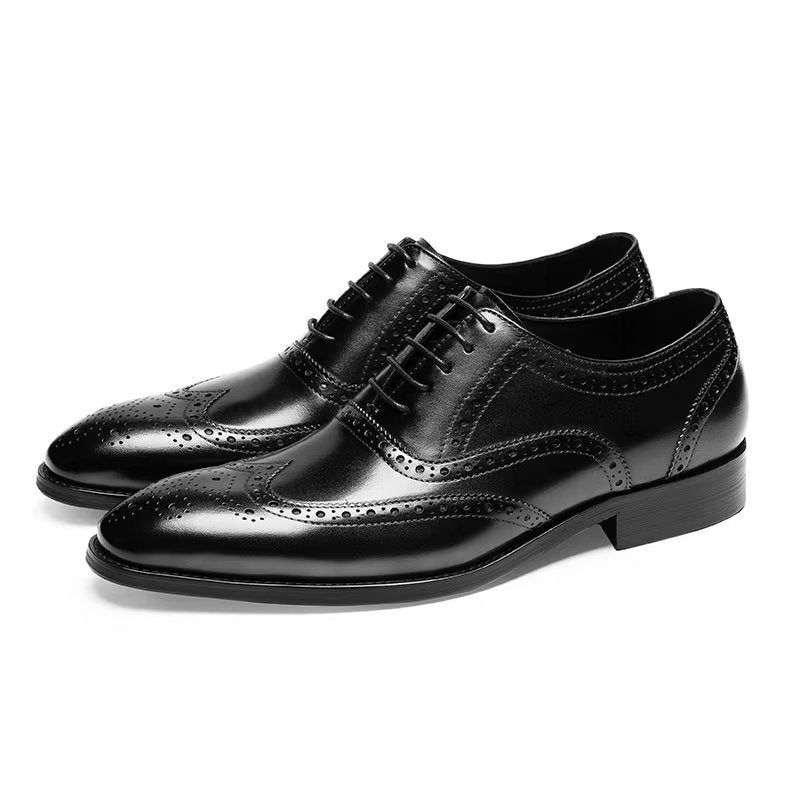 Pánské Společenské Boty Kožené Šněrovací Brogues - Černá